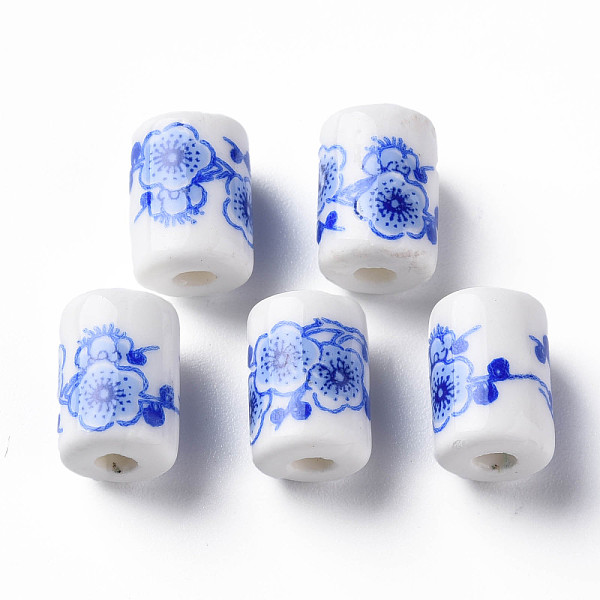

PandaHall Handmade Porcelain Beads, Famille Rose Style, Column with Flower Pattern, Royal Blue, 12.5x8.5mm, Hole: 3mm Porcelain Flower