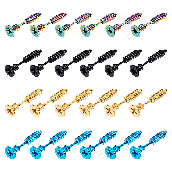 

PandaHall UNICRAFTALE 24pcs 4 Colors 7 in Diameter 304 Stainless Steel Piercing Screw Tool Shape Front Back Stud Earrings Creative Punk Hip...