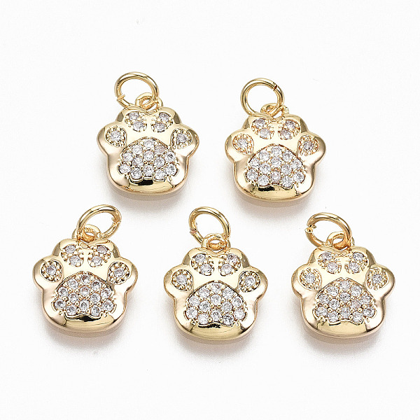 

PandaHall Brass Micro Pave Clear Cubic Zirconia Charms, with Jump Rings, Nickel Free, Dog Paw Prints, Real 18K Gold Plated, 11.5x10.5x2.5mm...