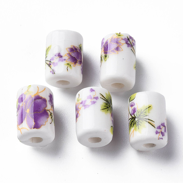 

PandaHall Handmade Porcelain Beads, Famille Rose Style, Column with Flower Pattern, Dark Violet, 12.5x8.5mm, Hole: 3mm Porcelain Flower