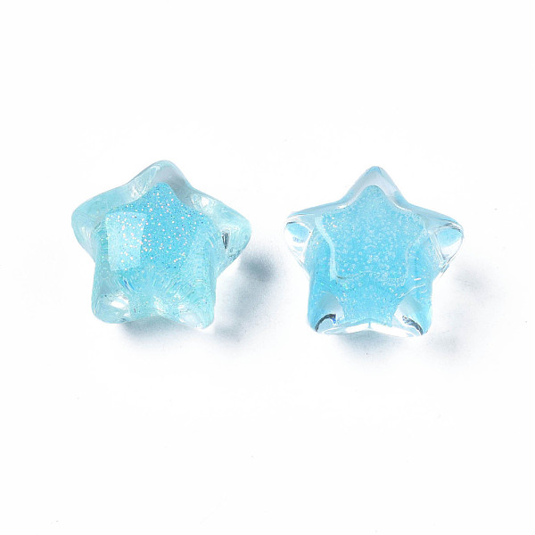

PandaHall Translucent Acrylic Cabochons, with Glitter Powder, Star, Sky Blue, 15.5x16.5x11mm Acrylic Star