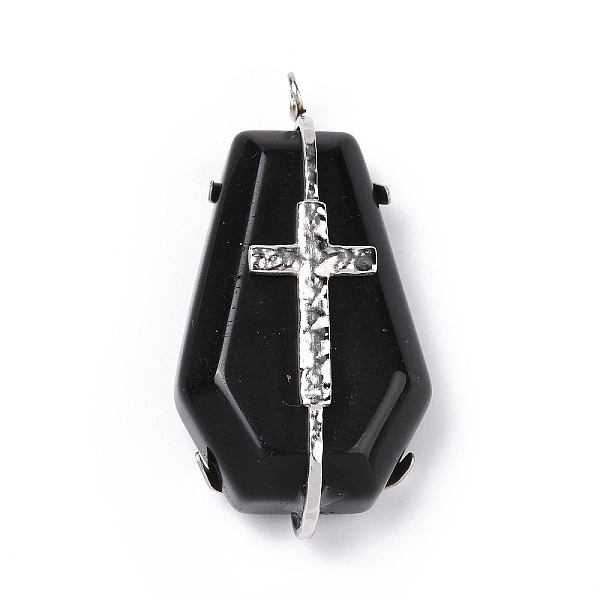 

PandaHall Natural Obsidian Pendants, Polygon Charm, with Stainless Steel Color Cross 304 Stainless Steel Findings, 38x19.5x9.5mm, Hole...