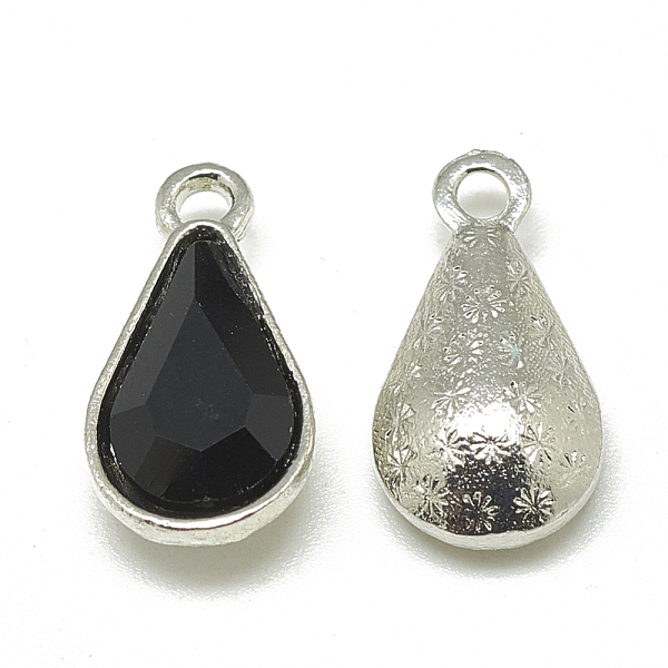 

PandaHall Alloy Glass Pendants, Faceted, teardrop, Platinum, Black, 18x10x5mm, Hole: 2mm Alloy+Glass Teardrop Black