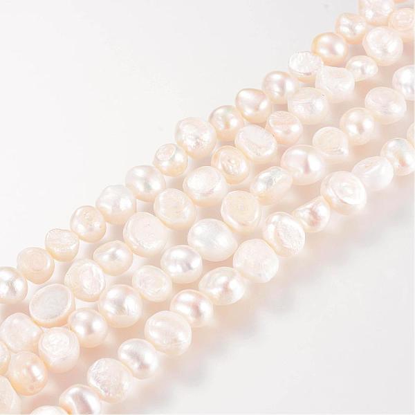 natural cultured freshwater pearl beads strands, grade b, two sides polished, white, 8~9mm, hole: 0.8mm; about 46pcs/strand, 14.1inches