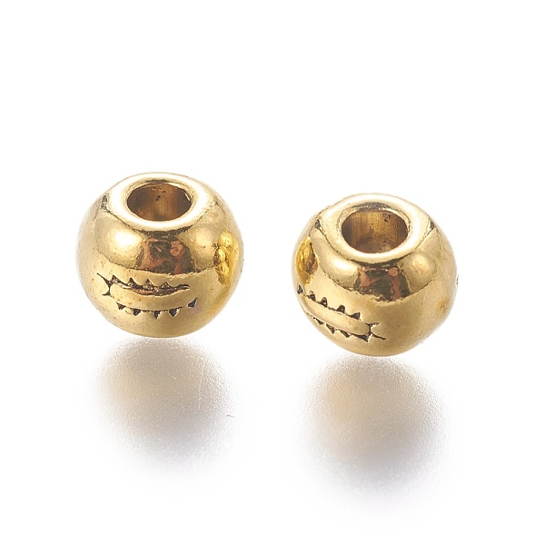 

PandaHall Tibetan Style Alloy Beads, Antique Golden Color, Cadmium Free & Nickel Free & Lead Free, Round, Size: about 7mm in diameter, hole...