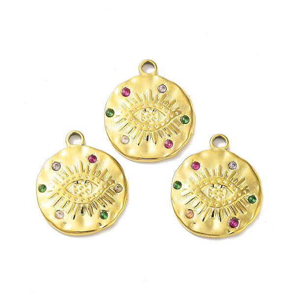 

PandaHall 304 Stainless Steel Pendants, with Colorful Rhinestone, Flat Round with Eye Charm, Golden, 19x16x2mm, Hole: 2mm Stainless..., Multicolor