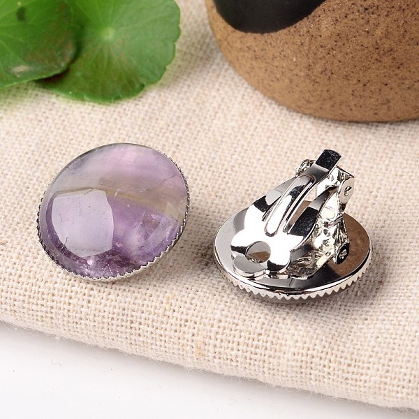 

PandaHall Natural Amethyst Dome/Half Round Clip-on Earrings, with Platinum Plated Brass Findings, 21mm Amethyst