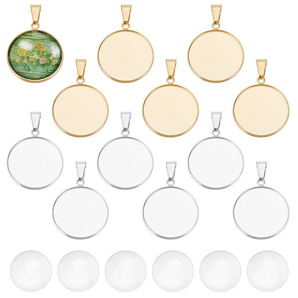 

PandaHall Unicraftale DIY Blank Dome Flat Round Pendant Making Kit, Including 304 Stainless Steel Pendant Cabochon Settings, Glass Cabochons..., Clear