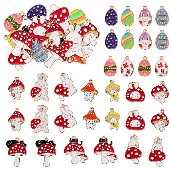 

PandaHall 32Pcs 16 Style Alloy Enamel Pendants, Light Gold, Egg & Mushroom & Rabbit, for Easter, Mixed Color, 22~31.5x14.5~26x1~1.5mm, Hole..., Multicolor