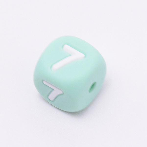 

PandaHall Silicone Beads, for Bracelet or Necklace Making, Arabic Numerals Style, Aquamarine Cube, Num.7, 10x10x10mm, Hole: 2mm Silicone..., Green