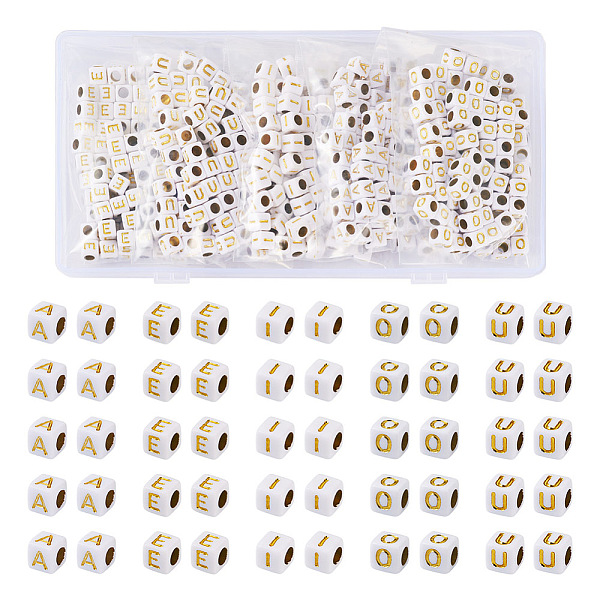 

PandaHall Biyun 500Pcs 5 Styles Plating Acrylic Beads, Metal Enlaced, Mixed Letters, Cube, White, 5.5~6x5.5~6x5.5~6mm, Hole: 3.5mm...