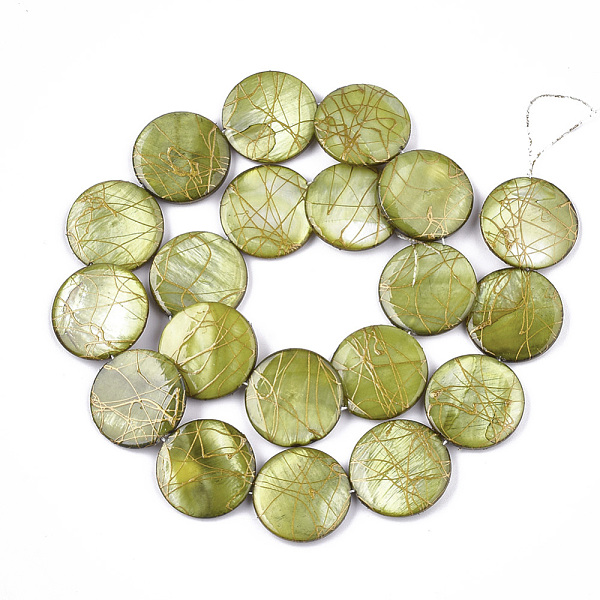 

PandaHall Freshwater Shell Beads Strands, Dyed and Drawbench, Flat Round, Yellow Green, 19.5~20.5x2.5~4mm, Hole: 1mm, 19~20pcs/strand, 15.5...