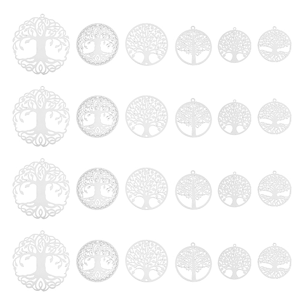 

PandaHall Unicraftale 48Pcs 6 Style 201 Stainless Steel Filigree Pendants, Etched Metal Embellishments, Tree of Life, Stainless Steel Color...