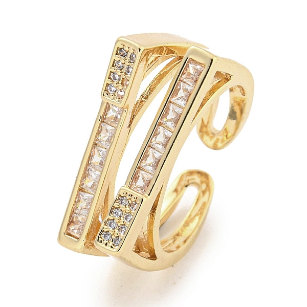 

PandaHall Brass Micro Pave Cubic Zirconia Cuff Rings, Rectangle Open Rings for Women, Long-Lasting Plated, Golden, Adjustable Brass+Cubic...