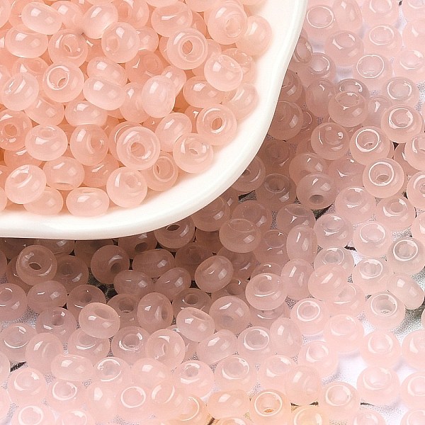 

PandaHall 3/0 Glass Seed Beads, Transparent Colours, Round, Light Salmon, 5~5.5x3~3.5mm, Hole: 1.5~1.6mm, about 3488pcs/pound Glass