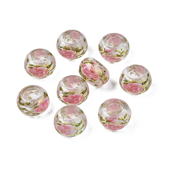 

PandaHall Flower Printed Transparent Acrylic Rondelle Beads, Large Hole Beads, Clear, 15x9mm, Hole: 7mm Acrylic Rondelle Clear