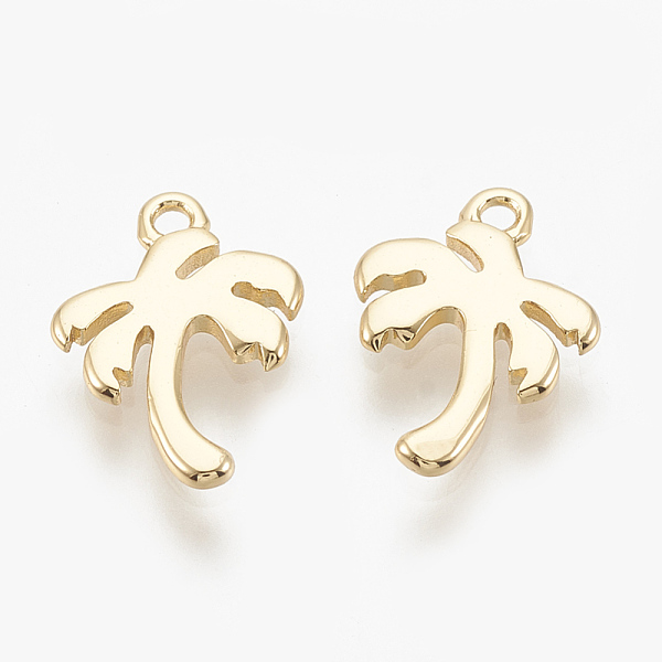 

PandaHall Brass Charms, Coconut Tree, Nickel Free, Real 18K Gold Plated, 12x8.5x1mm, Hole: 1mm Brass Tree