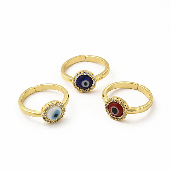 

PandaHall Lampwork Evil Eye Open Cuff Ring with Clear Cubic Zirconia, Real 18K Gold Plated Brass Jewelry for Women, Mixed Color, Inner..., Multicolor