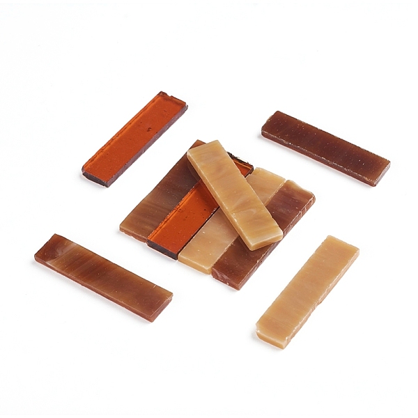 

PandaHall Glass Mosaic Tiles Cabochons, for Crafts Art, Rectanglee, Camel, 40.5~42.5x10~10.5x2.5~3mm, about 200g/box Glass Rectangle Brown
