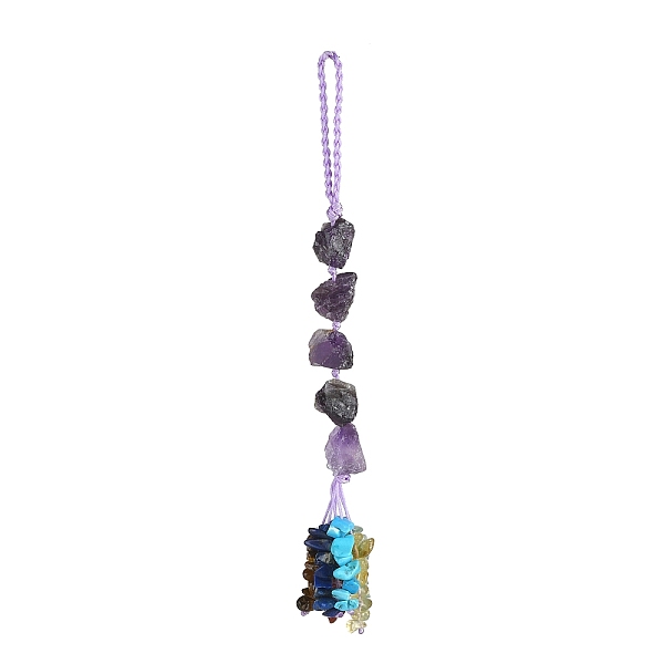 

PandaHall Nuggets Natural Amethyst Pendant Decorations, Braided Nylon Thread and Gemstone Chip Tassel Hanging Ornaments, 185~190mm Amethyst...