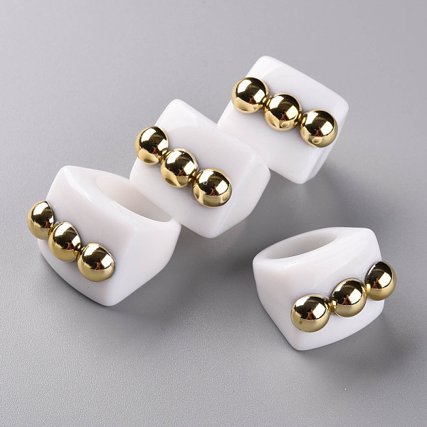 

PandaHall Opaque Acrylic Finger Rings, with Half Round CCB Plastic, White, US Size 8 3/4(18.7mm) Acrylic White