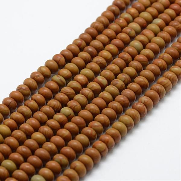 

PandaHall Natural Wood Lace Stone Beads Strands, Rondelle, 6x4mm, Hole: 1mm, about 96~97pcs/strand, 15.3 inch(39cm) Wood Lace Stone Rondelle
