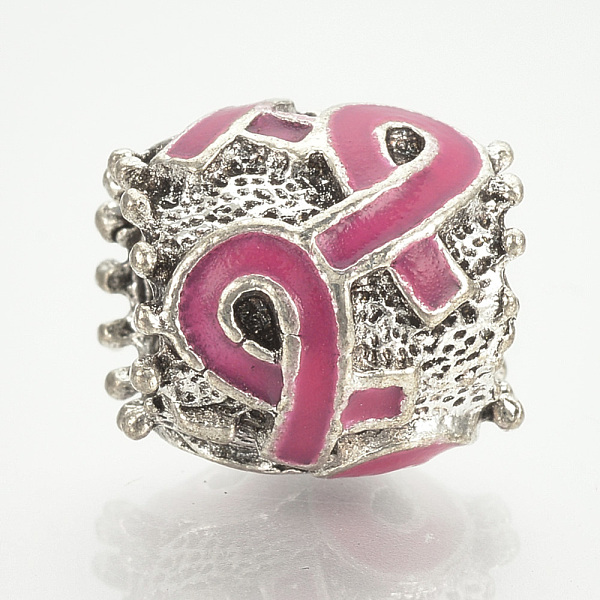 

PandaHall Alloy Enamel European Beads, Large Hole Beads, Barrel, Antique Silver, Hot Pink, 11x11mm, Hole: 5mm Alloy+Enamel Barrel Pink