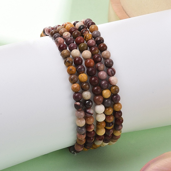 Bracelets Extensibles De Perle En Mokaite Naturel Ronde