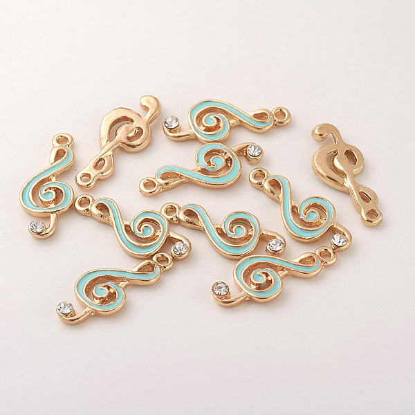 

PandaHall Alloy Enamel Pendants, with Rhinestone, Note, Turquoise, 22x9x3mm, Hole: 1.6mm Alloy+Enamel Musical Note Green