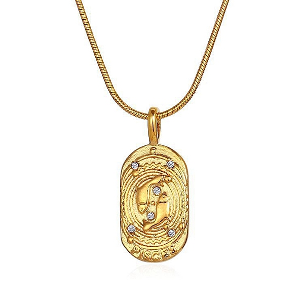 

PandaHall Constellations Cubic Zirconia Pendant Necklace, with Golden Stainless Steel Round Snake Chains, Pisces, 17.72 inch(45cm) Cubic...