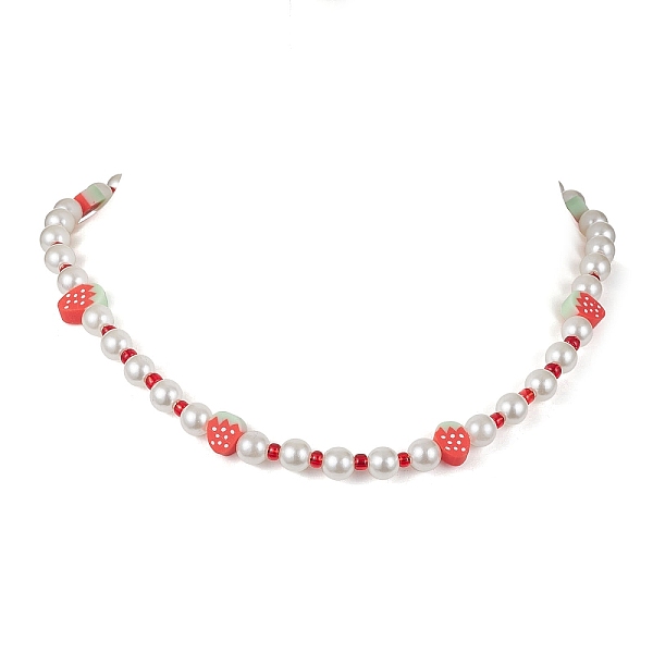 

PandaHall Fruit Polymer Clay & Glass Seed & Acrylic Pearl Beaded Necklace, Strawberry, 16.42 inch(41.7cm), Strawberry: 10~11x8~9x4mm Polymer..., Red