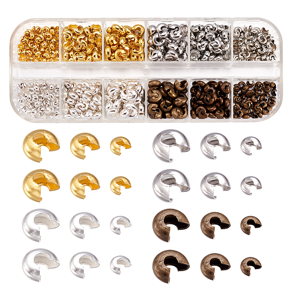 

PandaHall Brass Crimp Beads Covers, Mixed Color, 3.2~5x2.2~4mm, Hole: 1~2mm, 540pcs/set Brass