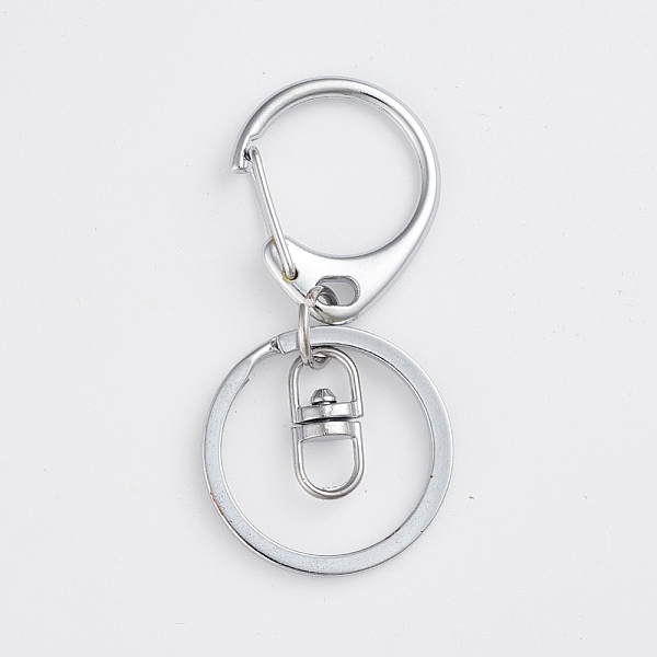 

PandaHall Iron Keychain, with Alloy Lobster Claw Clasps and Alloy Swivel Clasps, Platinum, 63mm Alloy Ring