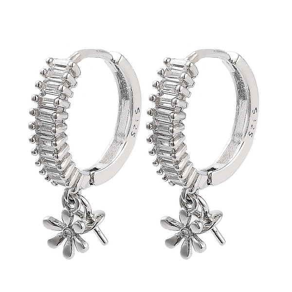 

PandaHall Rhodium Plated 925 Sterling Silver Cubic Zirconia Hoop Earring Findings, with Flower Charms and Pinch Bails, for Half Drilled...