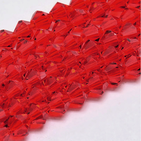 

PandaHall Imitate Austrian Crystal Bicone Glass Beads Strands, Grade AA, Faceted, Red, 3x3.5mm, Hole: 0.8mm, about 113~115pcs/strand...