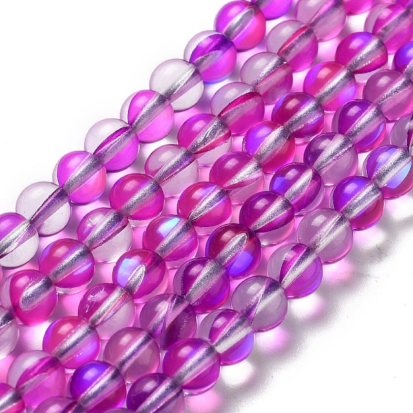 

PandaHall Synthetic Moonstone Beads Strands, Round, Fuchsia, 6mm, Hole: 1mm, about 31pcs/strand, 7.20 inch(18.3cm) Moonstone Round Pink