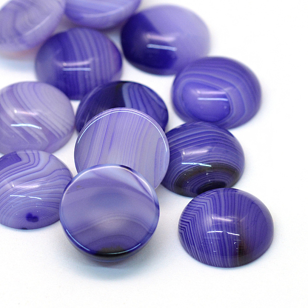

PandaHall Dyed Natural Striped Agate/Banded Agate Cabochons, Half Round/Dome, Mauve, 16x6~7mm Banded Agate Half Round Purple