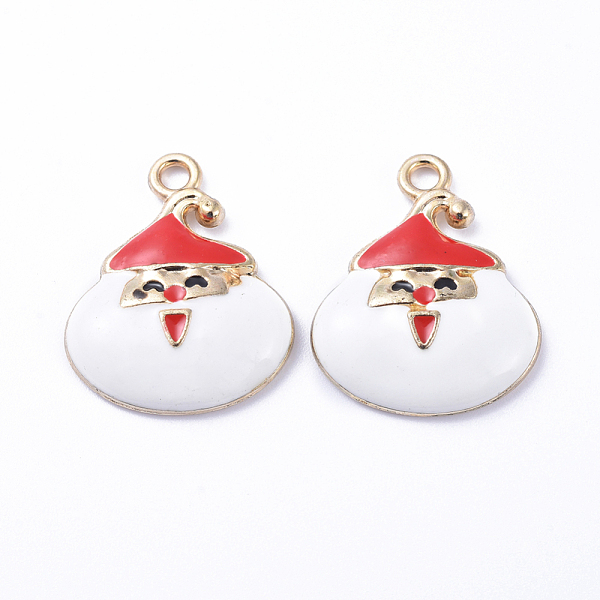 

PandaHall Golden Plated Alloy Enamel Pendants, for Christmas, Smiling Santa Claus, White, 20x16x4mm, Hole: 2mm Alloy+Enamel Human White
