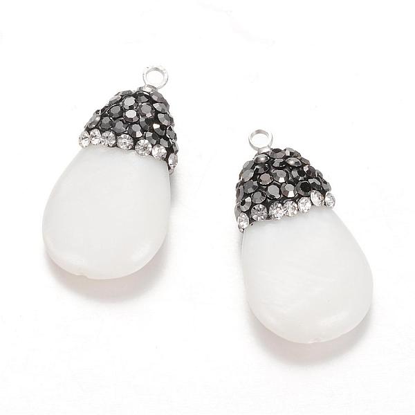 

PandaHall Shell Pendants, teardrop, with Polymer Clay Rhinestones, White, 24.5x13x5mm, Hole: 1mm Shell Teardrop White
