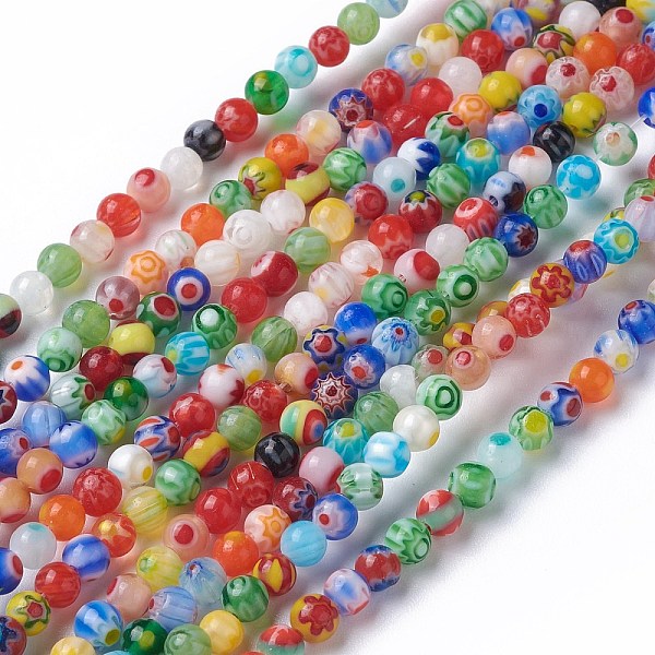 

PandaHall Handmade Millefiori Glass Round Bead Strands, Mixed Color, 4mm, Hole: 1mm, about 95~100pcs/strand, 14~14.5 inch Millefiori..., Multicolor