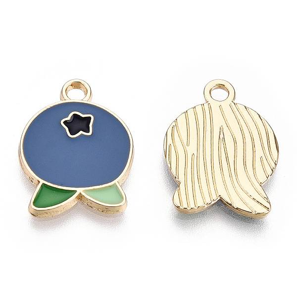 

PandaHall Light Gold Plated Alloy Pendants, with Enamel, Blueberry, Marine Blue, 17.5x13.5x1.5mm, Hole: 2mm Alloy+Enamel Fruit