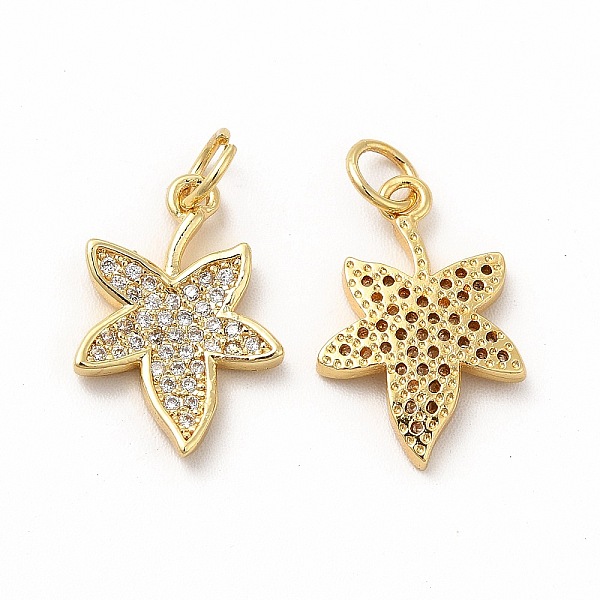 

PandaHall Rack Plating Brass Micro Pave Cubic Zirconia Pendants, with Jump Ring, Real 18K Gold Plated, Long-Lasting Plated, Maple Leaf Charm..., Clear