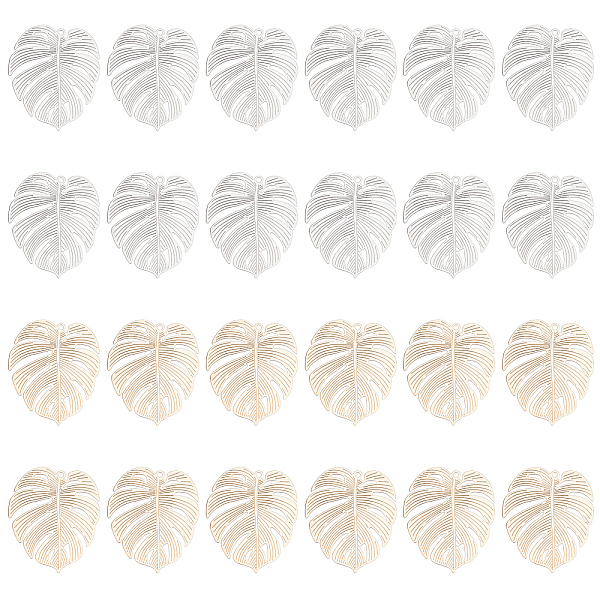 

PandaHall OLYCRAFT 24pcs Platinum & Light Gold Hollow Monstera Leaf Charms Golden Plated Brass Metal Plant Pendant Leaves Branch Charms for...