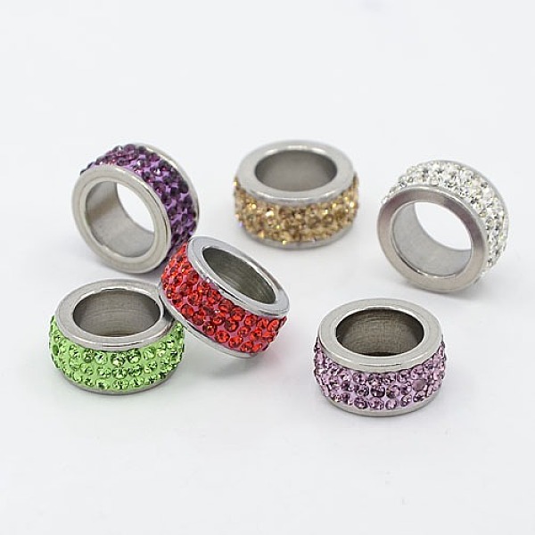 

PandaHall 304 Stainless Steel Column Beads, with Polymer Clay Rhinestone, Stainless Steel Metal Color, Mixed Color, 13x6mm, Hole: 8mm..., Multicolor