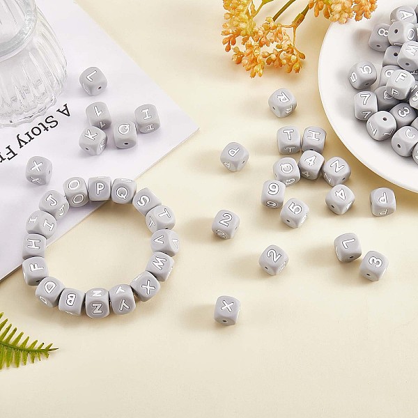 PandaHall 108 Pcs White Cube Silicone Beads Letter Number Square Dice Alphabet Beads with 2mm Hole Spacer Loose Letter Beads for Bracelet...