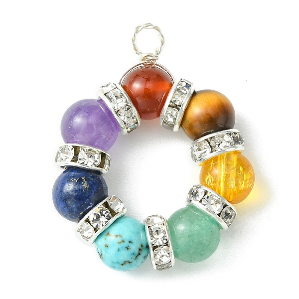 

PandaHall Chakra Gemstone Copper Wire Wrapped Pendants, Round Ring Charms, Silver Color Plated, Mixed Dyed and Undyed, 28x23x6mm, Hole...