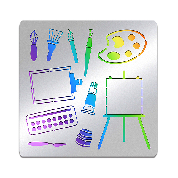 PandaHall BENECREAT 6" Square Painting Tools Pattern Stainless Steel Stencil, Paint Tray, Drawing Board, Brush Art Theme Metal Journal...