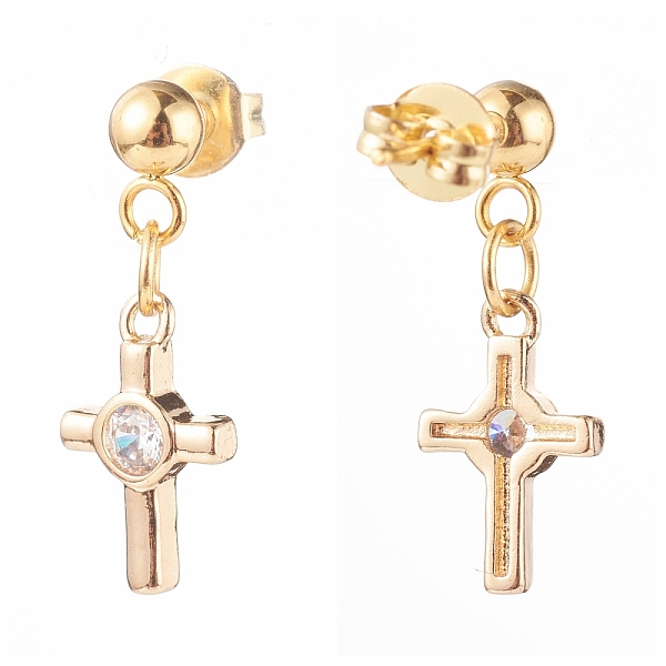 

PandaHall Brass Micro Pave Clear Cubic Zirconia Cross Dangle Stud Earrings, with 304 Stainless Steel Pins and Ear Nuts, Golden, 21mm, Pin...