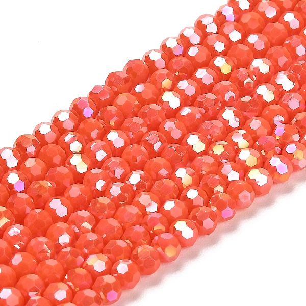 

PandaHall Opaque Glass Beads Stands, AB Color, Faceted(32 Facets), Round, Orange Red, 4.5x4mm, Hole: 1mm, about 87~93pcs/strand, 32~33cm...