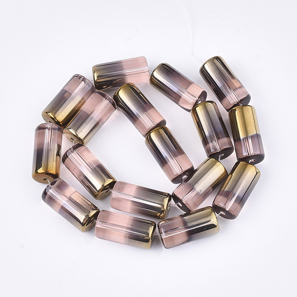 

PandaHall Half Electroplate Glass Beads Strands, Column, Pink, 19.5~20x10mm, Hole: 1.4mm, about 15~17pcs/strand, 13.39 inch(34cm) Glass...